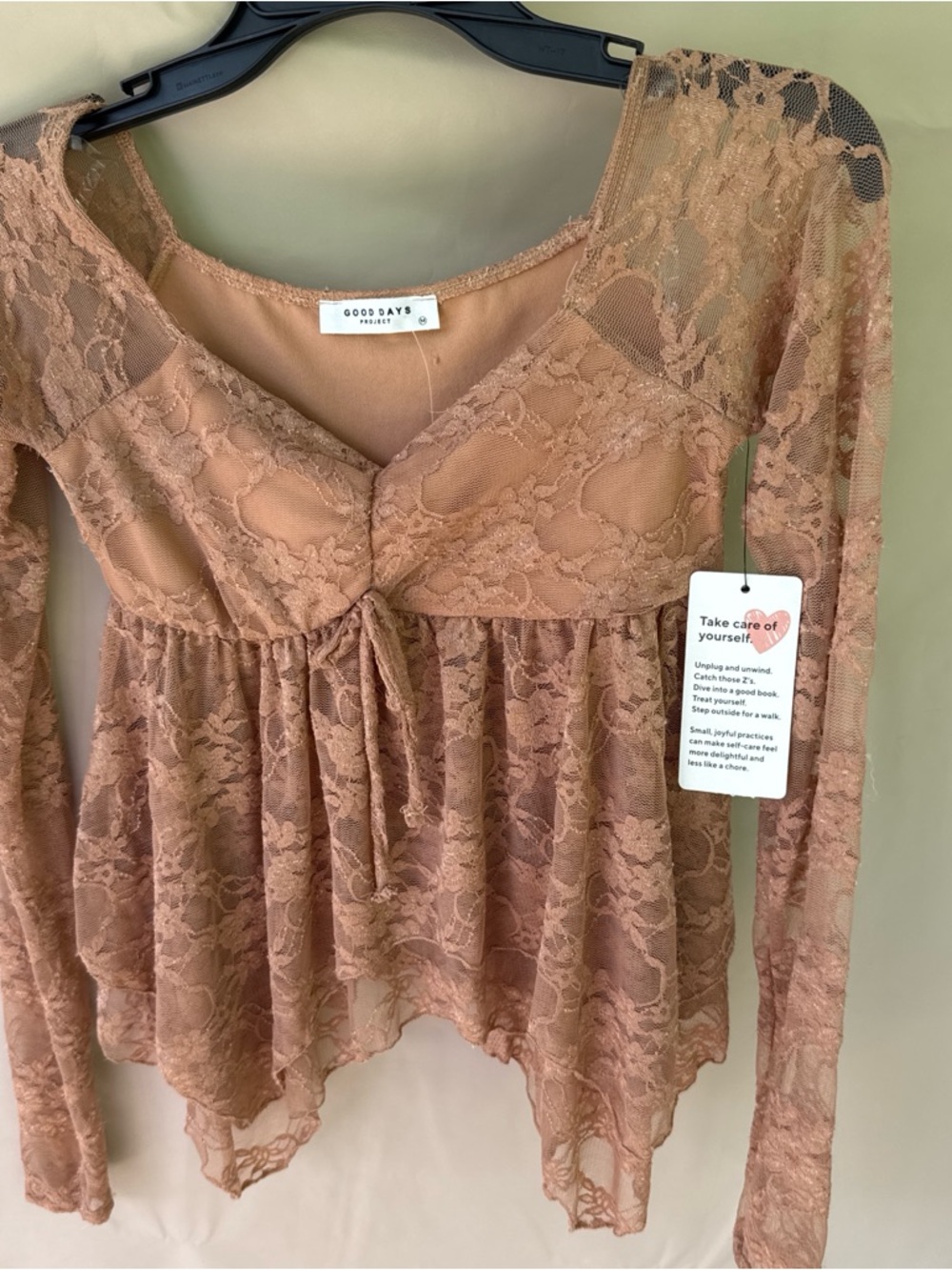 Good Days Lace Long-Sleeve Peplum Blouse in Dusty Rose